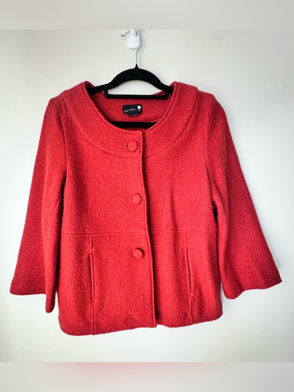 Danielle %100 Wool 3/4 Sleeves burnt Orange Bouclé Pea Coat Jacket Blazer